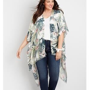 2/$30 NWT Maurices Tropical Print Kimono Open Sheer Palm Hawaiian Beach One Size